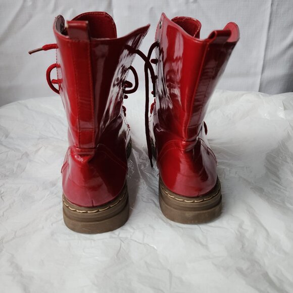 Laundry List Red patent leather Lace-up Boots Unisex size 9M. - Picture 7 of 13